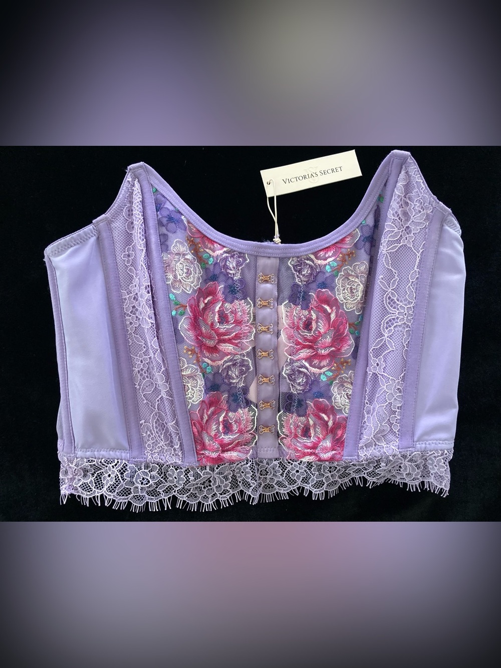 Victoria’s Secret Sz S Dream Angels Floral Embroidered Lace Strapless Corset Top